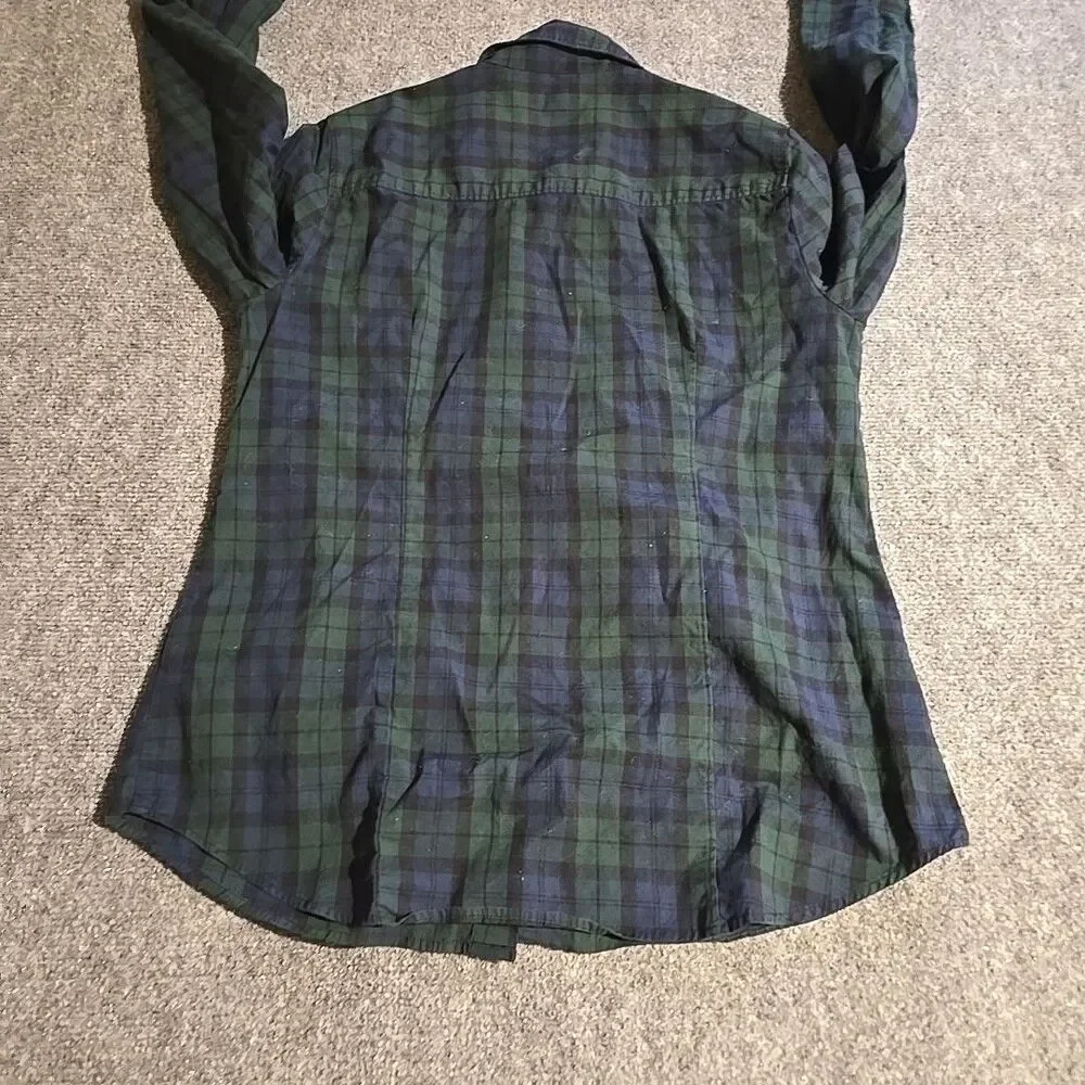 J Crew Shirt Mens Small Green Plaid Button Front Long Sleeve Pockets